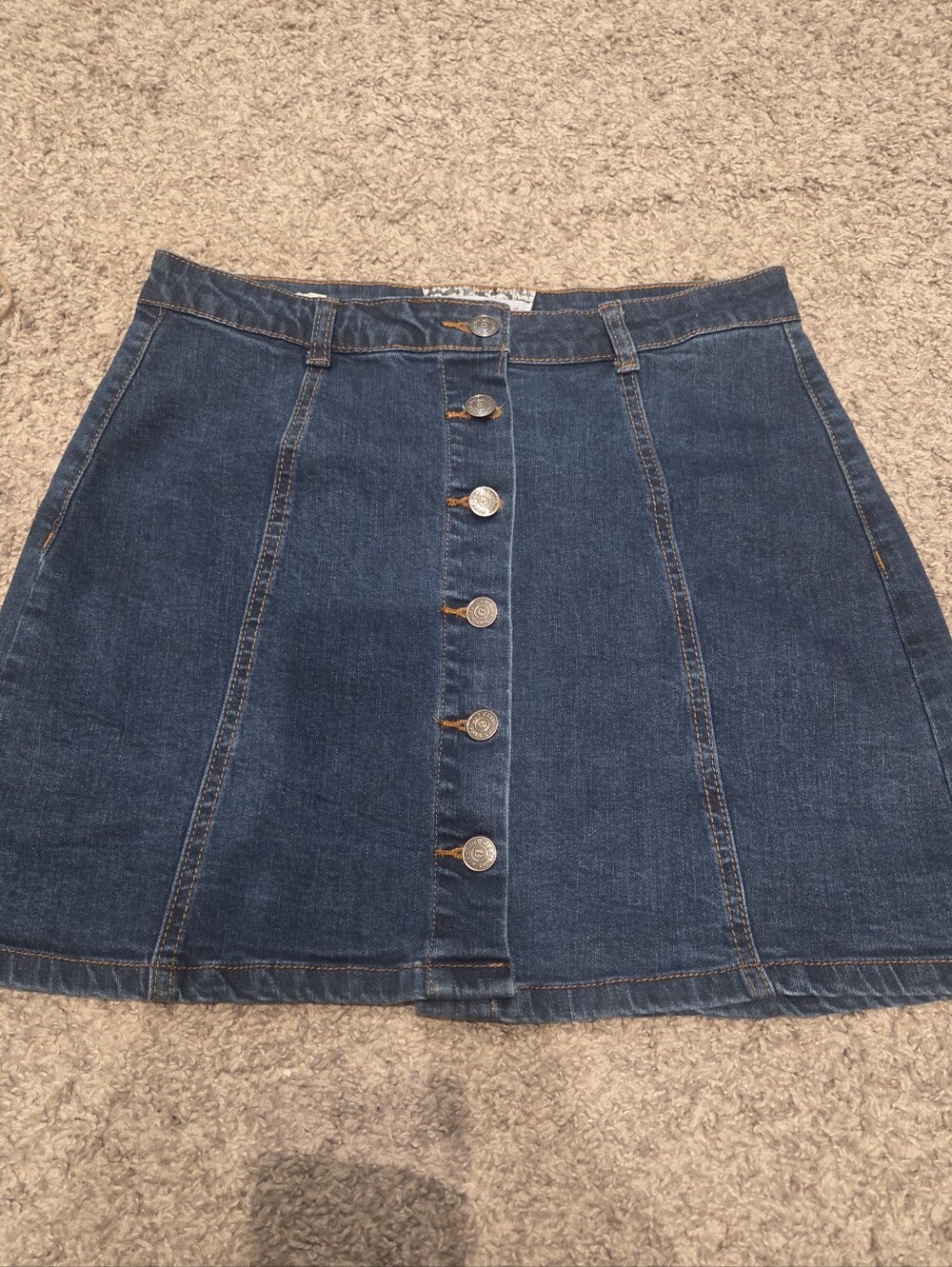 Classic Button-Front Dark Blue Denim Skirt